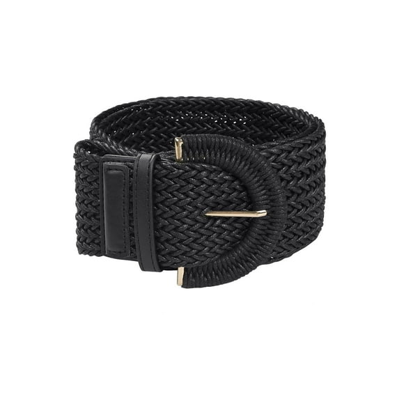 INSPIRE CHIC Women's Plus Size Wide Woven Waist Belts Braided Belts for Dress Chunky Buckle Black 129cm
