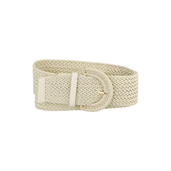 INSPIRE CHIC Women's Plus Size Wide Woven Waist Belts Braided Belts for Dress Chunky Buckle Cream White 114cm