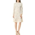 thumbnail image 1 of INSPIRE CHIC Women's Printed Long Sleeves Keyhole Neckline Ruffle Hem Dress White M, 1 of 6