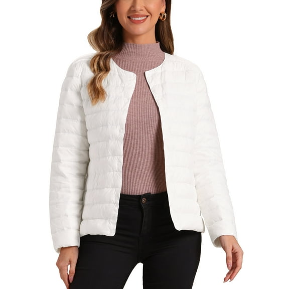 INSPIRE CHIC Women's Puffer Jacket Lightweight Button Down Packable Long Sleeve Coat L White