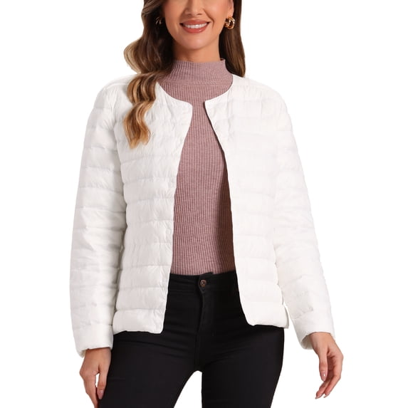 INSPIRE CHIC Women's Puffer Jacket Lightweight Button Down Packable Long Sleeve Coat XS White