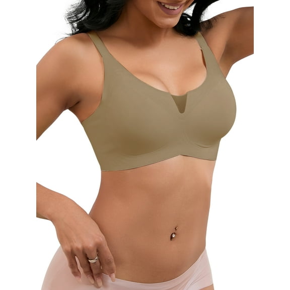 INSPIRE CHIC Women's Push Up Mesh Wirefree Bras Adjustable Straps Padded Comfortable Bras XL Brown