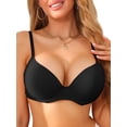 thumbnail image 1 of INSPIRE CHIC Women's Push Up Plunge Underwire Bra Ribbed Full Coverage Adjustable Straps Everyday Lingerie B 34 Black, 1 of 4
