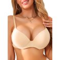 thumbnail image 1 of INSPIRE CHIC Women's Push Up Plunge Underwire Bra Ribbed Full Coverage Adjustable Straps Everyday Lingerie C 34 Beige, 1 of 4