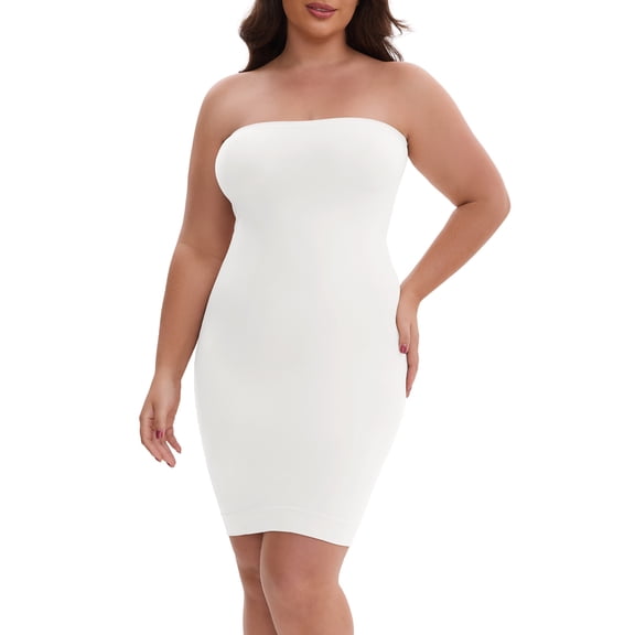 INSPIRE CHIC Women's Push-Up Strapless Bandeau Shaper Petticoat Tummy Control Butt-Lifting Elastic Slim Fit Full Slip XL White