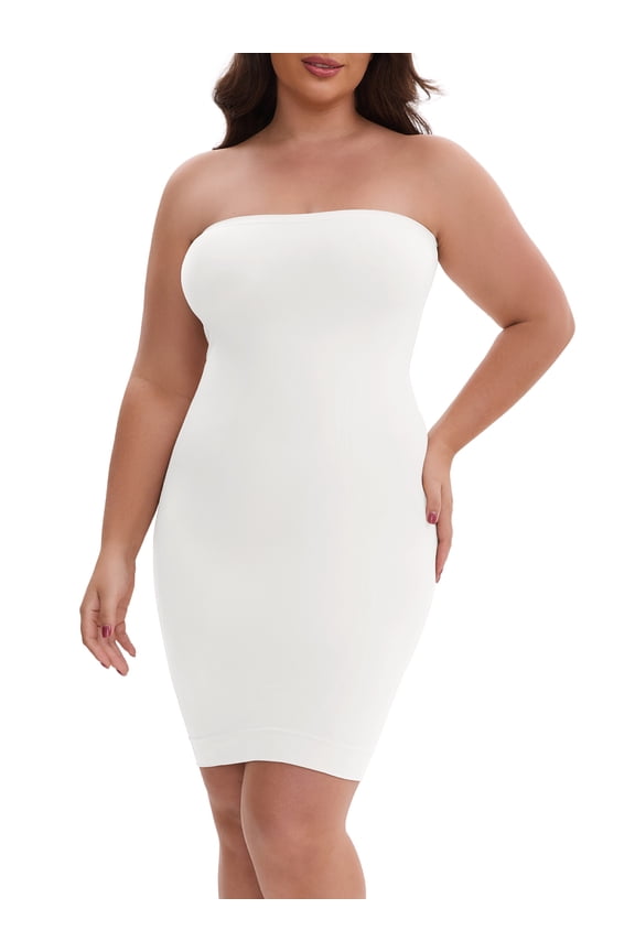 Women's Push-Up Strapless Bandeau Shaper Petticoat Tummy Control Butt-Lifting Elastic Slim Fit Full Slip XXL White