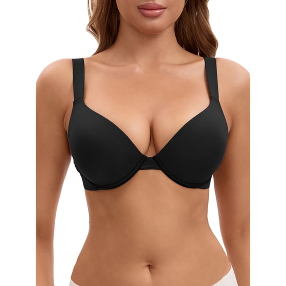 DARING DIVA Women's Push Up Underwire Adjustable Straps Seamless Soft Bras, Available in Plus Size D 36 Black