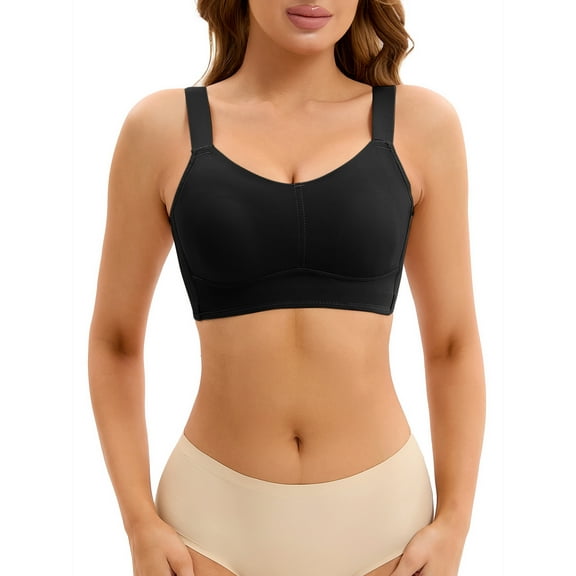 INSPIRE CHIC Women's Push Up V Neck Full Coverage Bras Wirefree Adjustable Straps Minimizers S Black