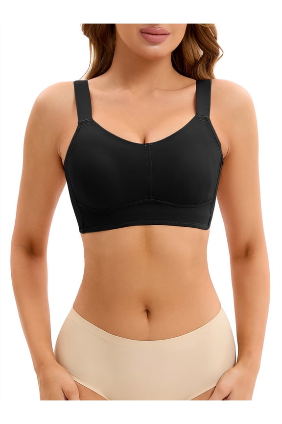 Women's Push Up V Neck Full Coverage Bras Wirefree Adjustable Straps Minimizers XL Black