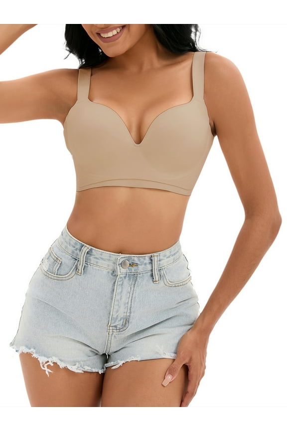 Women's Push Up Wirefree Bras U Back Adjustable Straps Comfort Underwear B 34 Khaki
