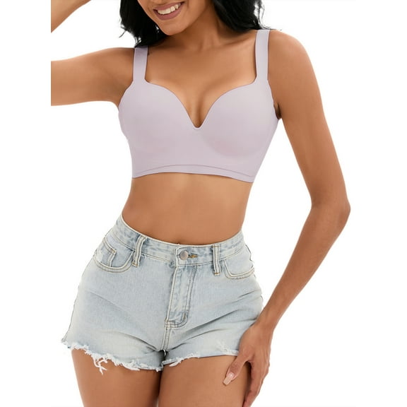 INSPIRE CHIC Women's Push Up Wirefree Bras U Back Adjustable Straps Comfort Underwear B 34 Purple