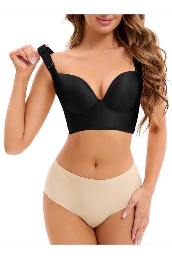 Women's Push Up Wirefree Convertible Bras Tummy Control 6 Hooks Underwear C 40 Black