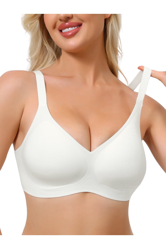 Women's Push Up Wirefree Seamless Adjustable Straps Bras Light and Breathable Minimizers S White
