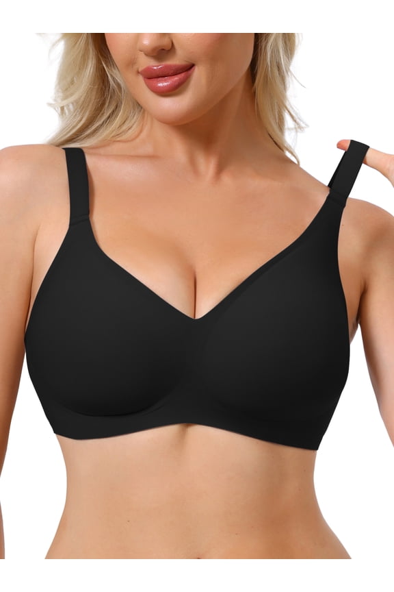 Women's Push Up Wirefree Seamless Adjustable Straps Bras Light and Breathable Minimizers XL Black
