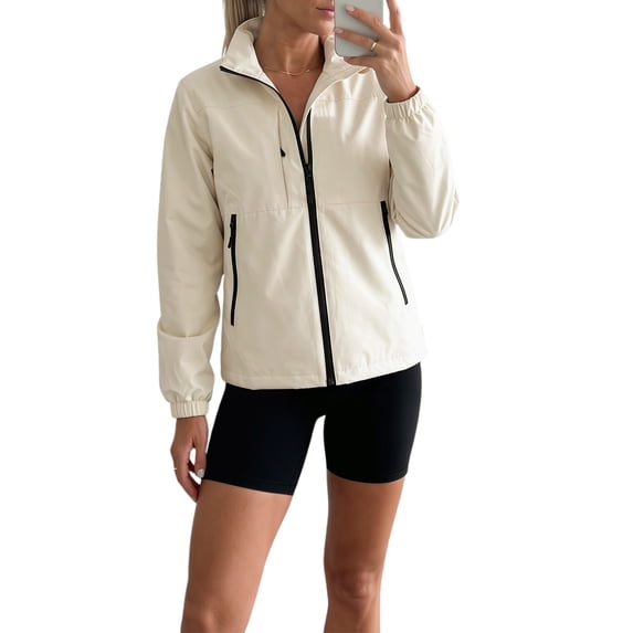 INSPIRE CHIC Women's Rain Jacket Lightweight Stand Up Collar Jackets Cycling Hiking Running Outdoor Waterproof Windbreaker Raincoat S White