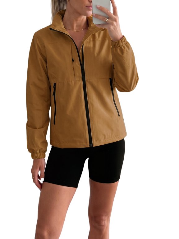 Women's Rain Jacket Lightweight Stand Up Collar Jackets Cycling Hiking Running Outdoor Waterproof Windbreaker Raincoat XXL Desert Yellow