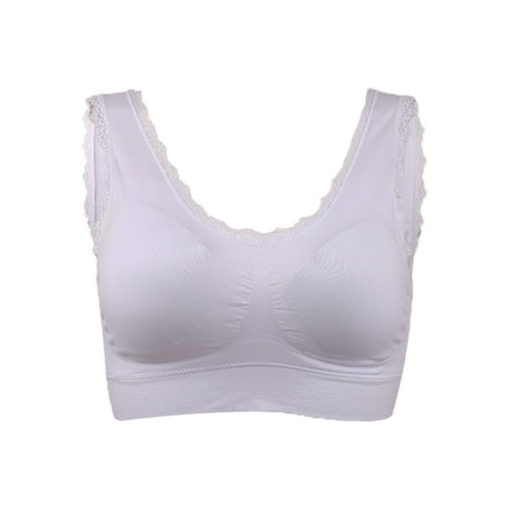 INSPIRE CHIC Women's Removeable Pads Seamless Wirefree Sleep Vest Tops Sports Yoga Bras XXXL fit 38A/B White-Lace
