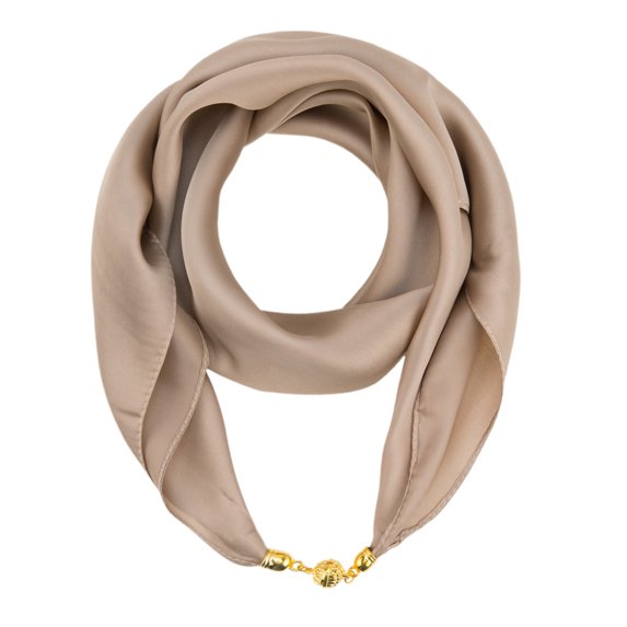 INSPIRE CHIC Women's Retro Chiffon Square Scarf, Lightweight Soft Sheer Neck Scarf with Magnetic Buckle for Holiday & Daily Wear 27.6x27.6" Light Brown
