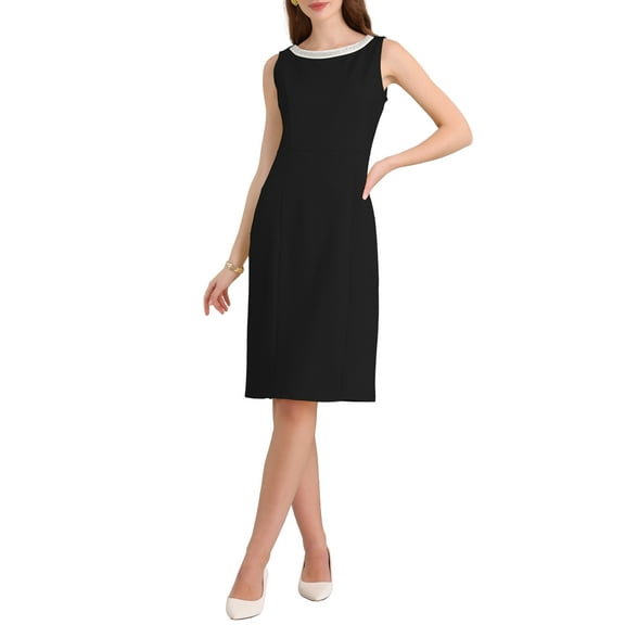 INSPIRE CHIC Women's Rhinestone Boat Neck Dresses Sleeveless Pencil Sheath Dress M Black