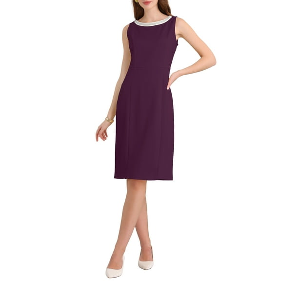 INSPIRE CHIC Women's Rhinestone Boat Neck Dresses Sleeveless Pencil Sheath Dress S Purple