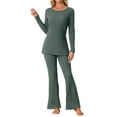 thumbnail image 1 of INSPIRE CHIC Women's Ribbed Knit Lounge Set Long Sleeves Top and Pants Pajama Sets Two Piece Matching Set S Army Green, 1 of 6