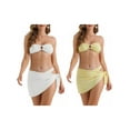 thumbnail image 1 of Women's Ribbed O Ring Bandeau Bikini Sets 3 Piece Back Buckle Triangle Thong Bottom Swimwear Bathing Suits 2 Sets Medium White, Light Yellow, 1 of 5