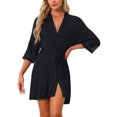 thumbnail image 1 of INSPIRE CHIC Women's Robe Lightweight Short Bathrobe Cotton Thin Sleepwear Soft Ladies Loungewear L Black, 1 of 6