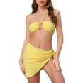 thumbnail image 1 of INSPIRE CHIC Women's Rope Circle Halter Ribbed Bikini Sets, 3 Piece Triangle Bottoms Side Tie Cover Up Swimwear Bathing Suits Medium Light Yellow, 1 of 5