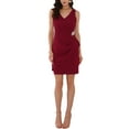 thumbnail image 1 of INSPIRE CHIC Women's Ruched Faux Wrap V Neck Sleeveless Party Cocktail Sheath Dresses Burgundy 2XL, 1 of 7
