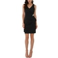 thumbnail image 1 of INSPIRE CHIC Women's Ruched Faux Wrap V Neck Sleeveless Party Cocktail Sheath Dresses Black S, 1 of 7