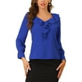 thumbnail image 1 of INSPIRE CHIC Women's Ruffle Blouse Wear-to-Work Elegant V Neck Long Sleeve Dressy Top Royal Blue M, 1 of 8
