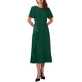 thumbnail image 1 of INSPIRE CHIC Women's Ruffle Dress Wedding Guest Crew Neck Short Sleeve Formal Cocktail Midi Dresses 2XL Dark Green, 1 of 6