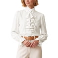 thumbnail image 1 of INSPIRE CHIC Women's Ruffle Front Blouse Puff Long Sleeves Mock Neck Regular Fit XX-Large Apricot, 1 of 5
