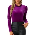 thumbnail image 1 of INSPIRE CHIC Women's Ruffle Neck Blouse Puff Long Sleeve Metallic Dots Velvet Top M Purple, 1 of 6