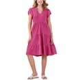 thumbnail image 1 of INSPIRE CHIC Women's Ruffle Sleeve V Neck Summer Sundress Tiered Midi Dress S Pink, 1 of 5