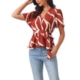 thumbnail image 1 of INSPIRE CHIC Women's Ruffle Top Wrap V Neck Elastic Waist Belt Elegant Chic Blouse L Dark Red, 1 of 6
