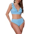 thumbnail image 1 of INSPIRE CHIC Women's Ruffle Trim V Neck Wide Strap Leopard Bikini Sets 2 Piece Drawstring Tie Back Top Triangle Bottom X-Large Sky Blue, 1 of 5