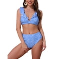 thumbnail image 1 of INSPIRE CHIC Women's Ruffle Trim V Neck Wide Strap Leopard Bikini Sets 2 Piece Drawstring Tie Back Top Triangle Bottom X-Small Leopard Blue, 1 of 5