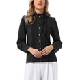 thumbnail image 1 of INSPIRE CHIC Women's Ruffled Button Down Shirts Trendy Casual Long Sleeve Blouse Elegant Work Office Tops M Black, 1 of 5