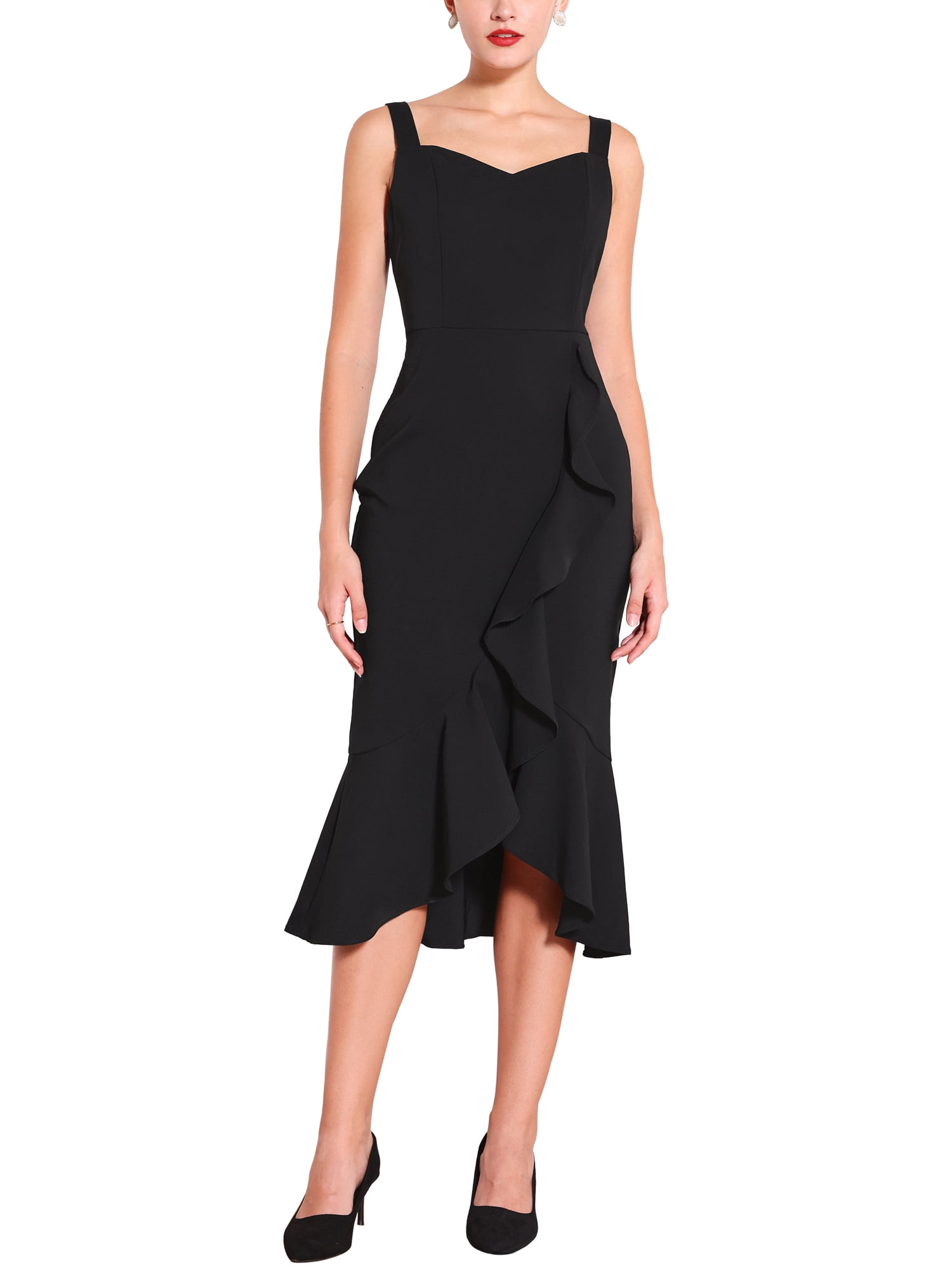 black midi dress work Black Tailored Crepe Midi Dress – self-portrait-US
