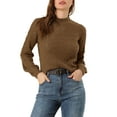 thumbnail image 1 of INSPIRE CHIC Women's Ruffled Mock Neck Long Sleeve Knit Pullover Sweater L Khaki, 1 of 6