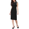 thumbnail image 1 of INSPIRE CHIC Women's Ruffled Sheath Dress Sleeveless 2026 Contrast Color Office Dresses S Black, 1 of 5