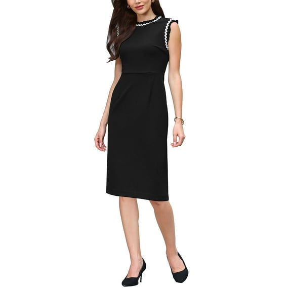 INSPIRE CHIC Women's Ruffled Sheath Dress Sleeveless 2026 Contrast Color Office Dresses S Black