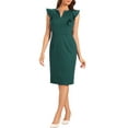thumbnail image 1 of INSPIRE CHIC Women's Ruffles V Neck Split Sleeveless Work Sheath Dress XS Green, 1 of 5
