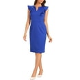 thumbnail image 1 of INSPIRE CHIC Women's Ruffles V Neck Split Sleeveless Work Sheath Dress XS Royal Blue, 1 of 5