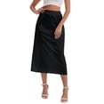 thumbnail image 1 of INSPIRE CHIC Mother's Day Women's Slips Satin Lace Trim Flared Hem Half Slip Lightweight Solid Maxi Petticoat XXL Black, 1 of 5
