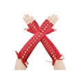 thumbnail image 1 of INSPIRE CHIC Women's Satin Lace Up Fingerless Gloves Solid Color Punk Arm Warmers One Size Red and Red Ribbon, 1 of 6