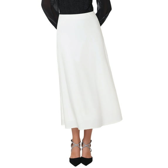 INSPIRE CHIC Women's Satin Maxi Skirt High Waist Formal A-Lined Evening Cocktail Mermaid Skirts M White