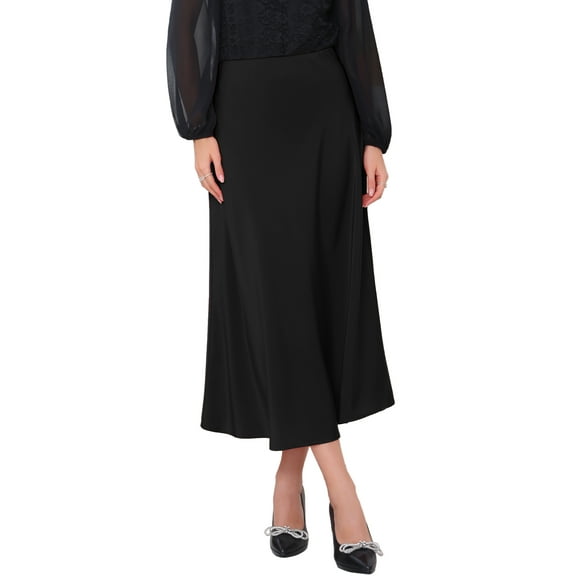 INSPIRE CHIC Women's Satin Maxi Skirt High Waist Formal A-Lined Evening Cocktail Mermaid Skirts XL Black