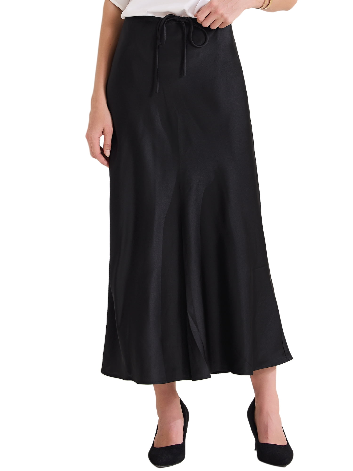 Summer Destination Satin Unique Print Elastic Waist Irregular Hem Maxi Skirt